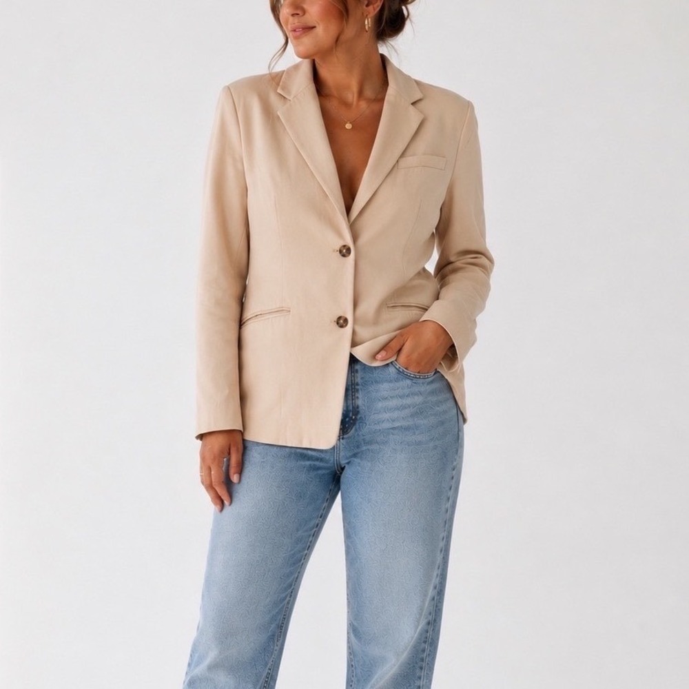 Zara Oversized Blazer Womens L Butter Yellow 90s Minimalist Neutral Quiet Luxury